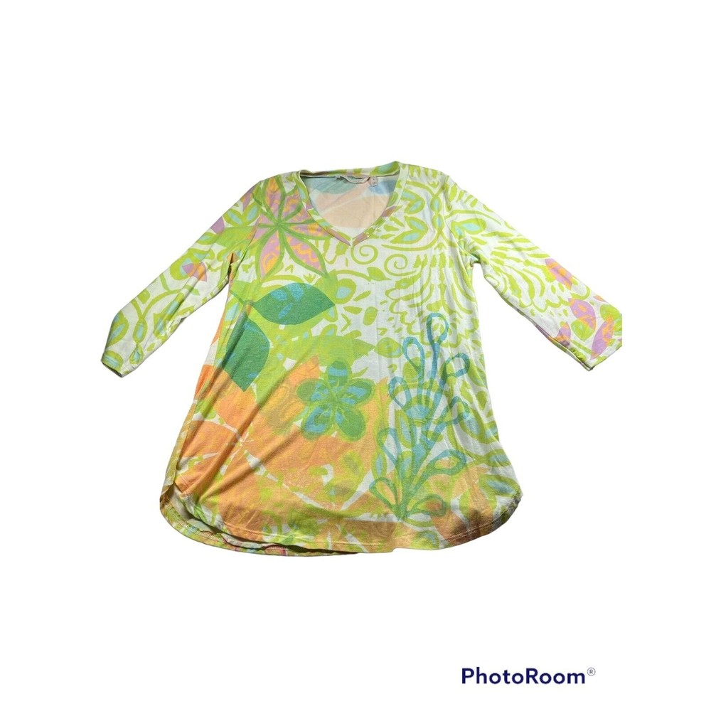 SOFT SURROUNDINGS Floral Mod‎ Squad Soft Stretch V-Neck Top Size S